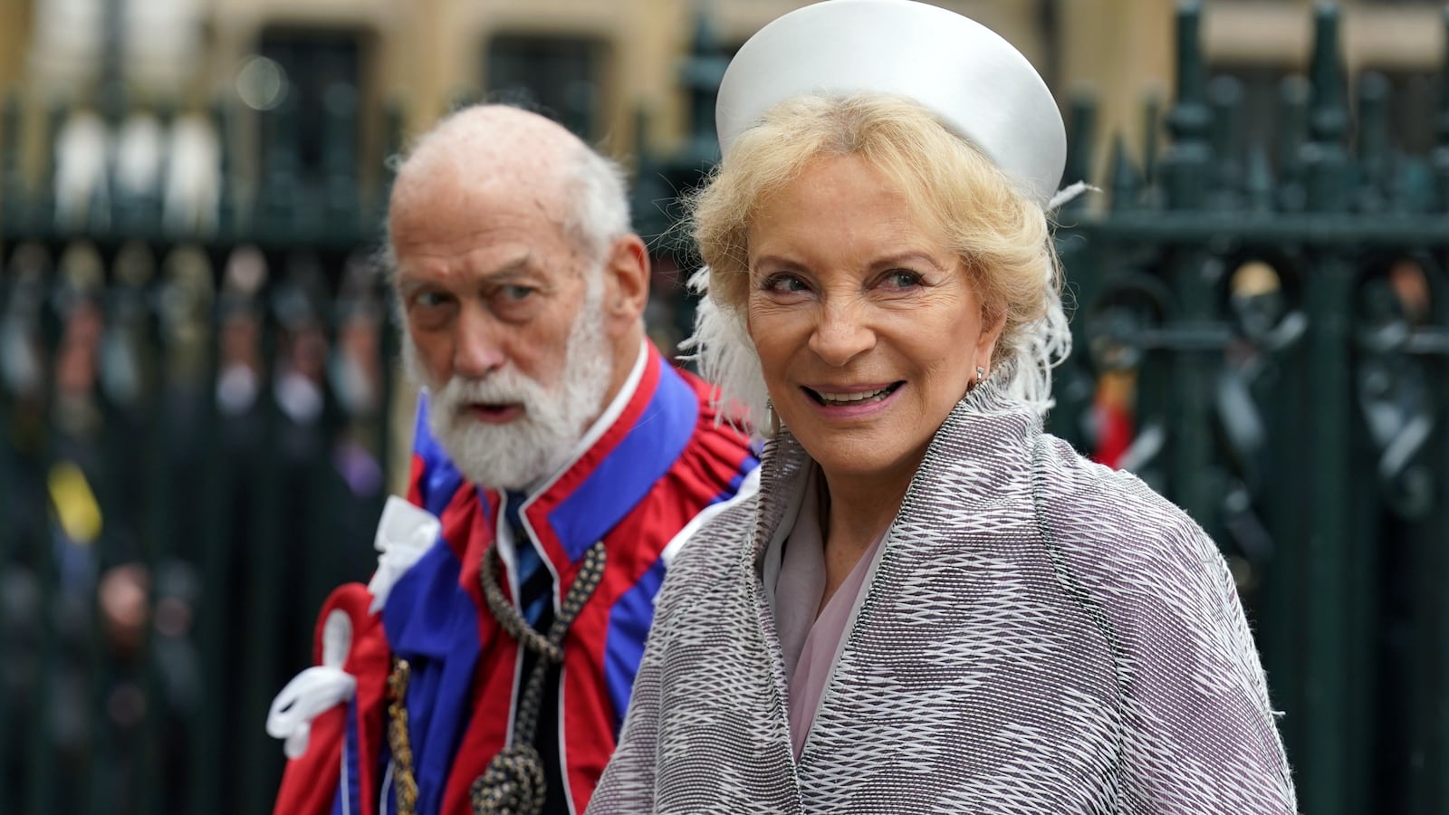 LONDON, ENGLAND - MAY 06: Princess Michael of Kent and Prince Michael of Kent arriving at Westminster Abbey ahead of the coronation ceremony of King Charles III and Queen Camilla on May 6, 2023 in London, England. The Coronation of Charles III and his wife, Camilla, as King and Queen of the United Kingdom of Great Britain and Northern Ireland, and the other Commonwealth realms takes place at Westminster Abbey today. Charles acceded to the throne on 8 September 2022, upon the death of his mother, Elizabeth II. (Photo by Andrew Milligan - WPA Pool/Getty Images)