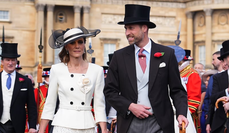 Catherine, Princess of Wales, and Prince William, Prince of Wales, during a Royal Garden Party at Buckingham Palace on May 8, 2026, in London, England.