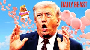 Donald Trump reacts to his bimbo-fied balloon.