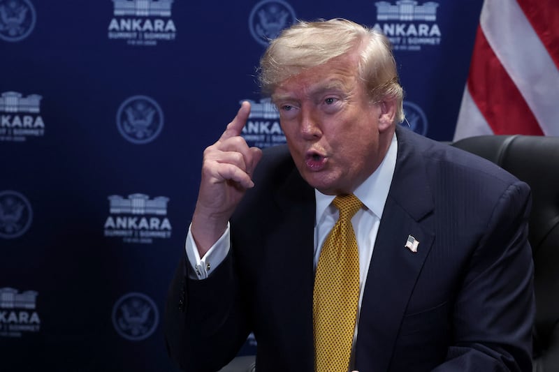 US President Donald Trump speaks during a meeting with NATO Secretary General Mark Rutte (not pictured) on the sidelines of the NATO summit in Ankara, Turkey, 08 July 2026.