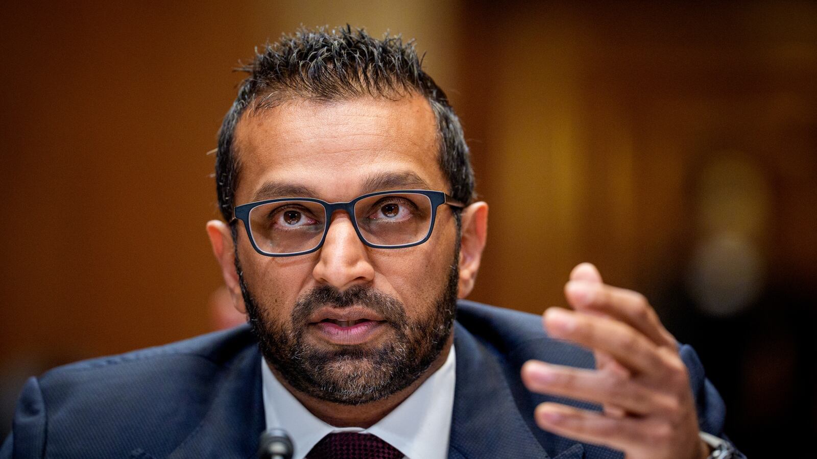 Kash Patel speaks during a the Senate Appropriations Committee hearing on May 8.