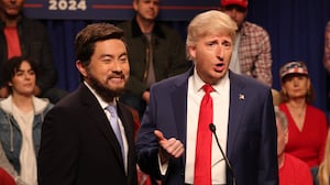 SATURDAY NIGHT LIVE -- Episode 1865 -- Pictured: (l-r) Bowen Yang as JD Vance and James Austin Johnson as Donald Trump during the "Campaign" Cold Open on Saturday, September 28, 2024 -- (Photo by: Will Heath/NBC via Getty Images)