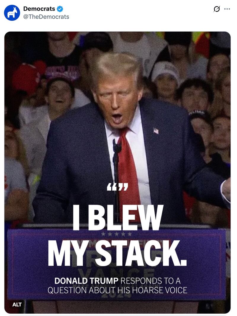 The Democrats post about Donald Trump on X.