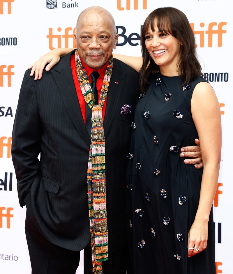 Quincy Jones with his daughter, Rashida Jones, at the premiere of her film “Quincy”  about her father.
