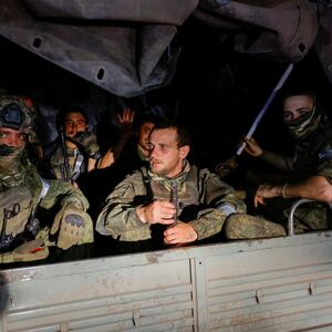 Fighters from Wagner Group in Rostov-on-Don in a vehicle.