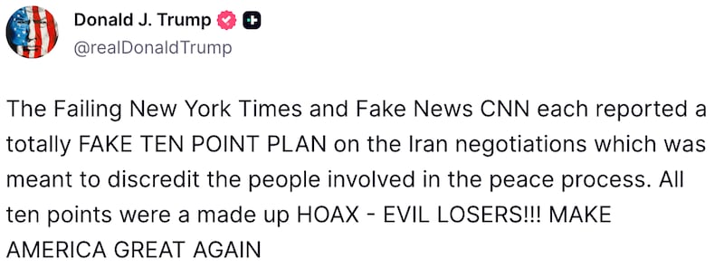 Trump's angry Truth Social post.