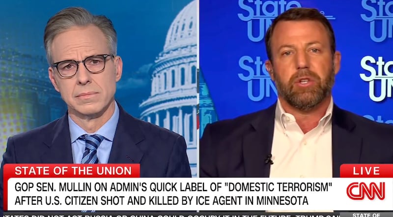 Sen. Markwayne Mullin appeared to stumble through his defense of a federal immigration agent on Sunday who killed a 37-year-old mother.