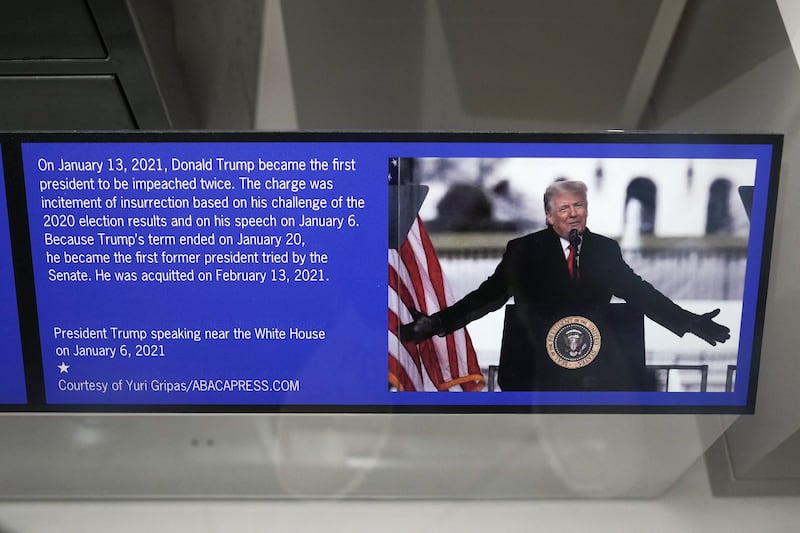 A display of a photo of U.S. President Donald Trump related to his second impeachment at the Smithsonian National Museum of American History in Washington, D.C., U.S., July 25, 2026.