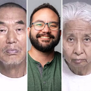Jonathan McKinsey, center, 40, Head of Engineering, Games Player Experience at The New York Times, was fatally shot in the parking lot at Dublin Sports Grounds on Sept. 26, 2026. His parents-in-law Shili Chen, right, 77, and Shouyong Zhang, left, 77, were arrested for the shooting death of Jonathan McKinsey.
