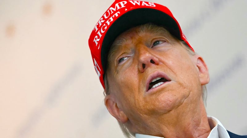 President Donald Trump speaks at "The People's House," a White House immersive experience across the street from the Eisenhower Executive Office Building, during a tour on August 22, 2025, in Washington, DC.