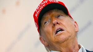 President Donald Trump speaks at "The People's House," a White House immersive experience across the street from the Eisenhower Executive Office Building, during a tour on August 22, 2025, in Washington, DC.