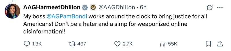 X posts by Trump staffer Harmeet Dhillon.