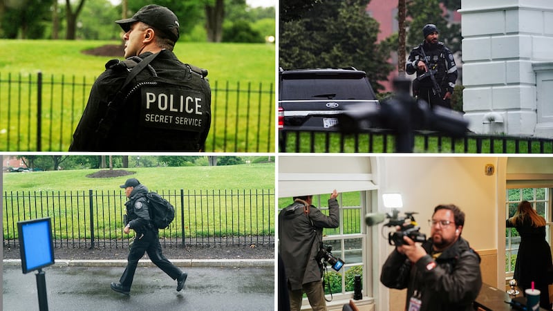 Secret Service and journalists responding to shots fired at the White House on May 23, 2026