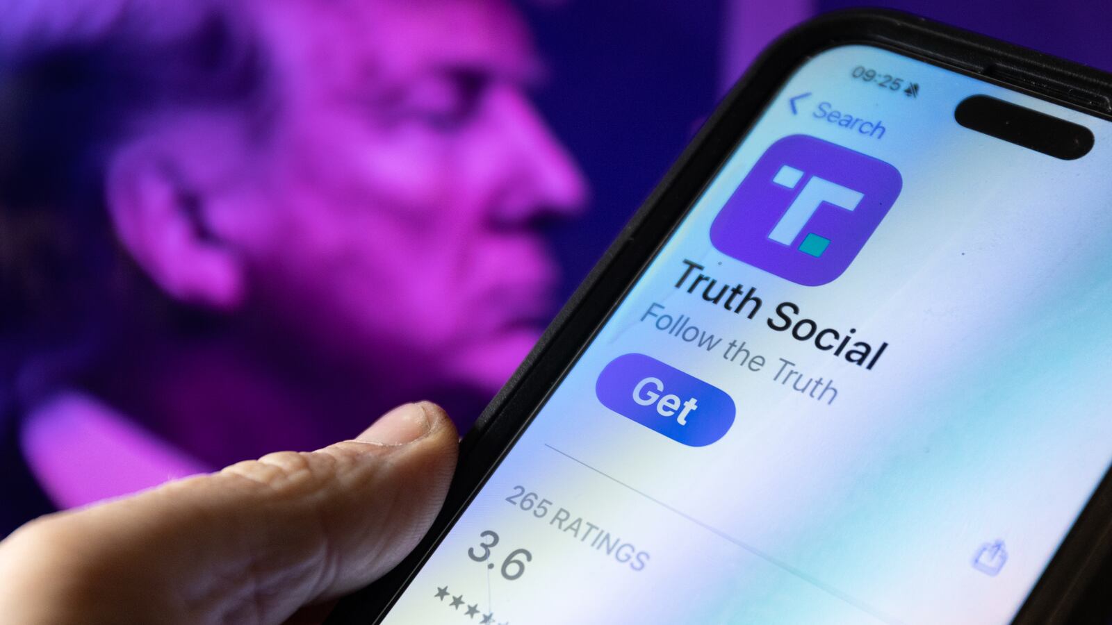 In this photo illustration a smartphone screen displays the logo of Donald Trump's Truth Social app