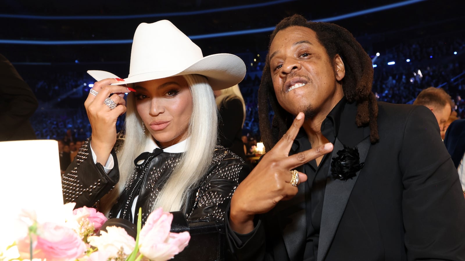LOS ANGELES, CALIFORNIA - FEBRUARY 04: (L-R) Beyoncé and Jay-Z attend the 66th GRAMMY Awards at Crypto.com Arena on February 04, 2024 in Los Angeles, California. (Photo by Kevin Mazur/Getty Images for The Recording Academy)
