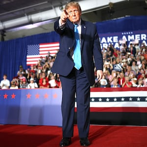 President Donald Trump wraps up an appearance at a campaign rally at Pinnacle Bank Expo Center on the Nebraska State Fairgrounds on October 05, 2026 in Grand Island, Nebraska. Trump is campaigning for incumbent U.S. Sen. Pete Ricketts (R-NE) and Gov. Jim Pillen ahead of the November midterm elections.