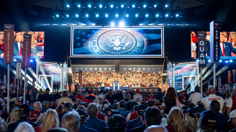 U.S. President Donald Trump speaks onstage on the second day of the 2026 Republican National Convention at the American Airlines Center on September 10, 2026 in Dallas, Texas.