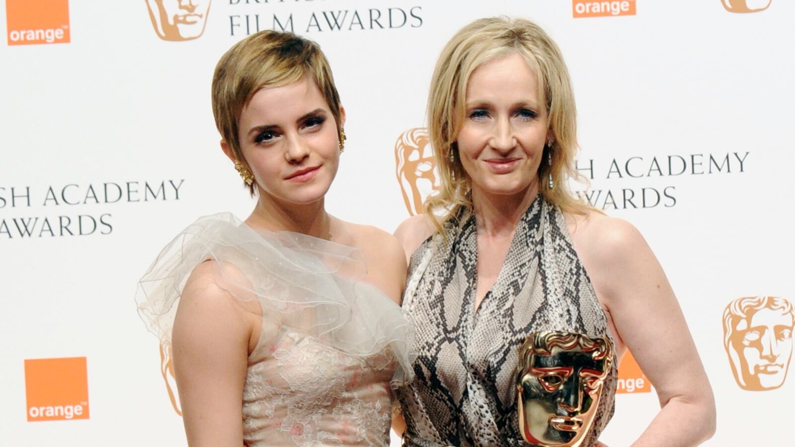 Emma Watson and JK Rowling attend the press room at the "Orange British Academy Film Awards" at Royal Opera House.