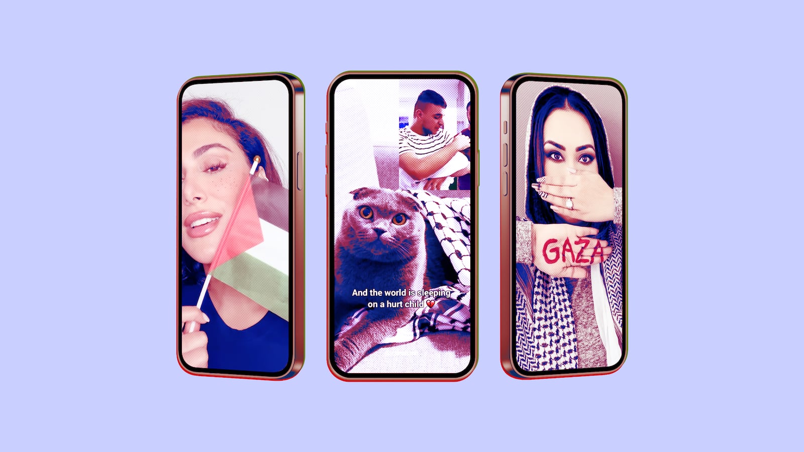 A photo illustration of Pro Palestinian Instagram social media accounts.