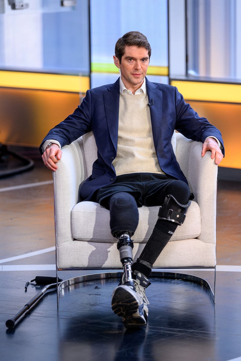 NEW YORK, NEW YORK - MARCH 15: Fox News correspondent Benjamin Hall visits "The Faulkner Focus" with host Harris Faulkner to discuss his book "Saved: A War Reporter's Mission to Make It Home," at Fox News Channel Studios on March 15, 2023 in New York City. (Photo by Roy Rochlin/Getty Images)