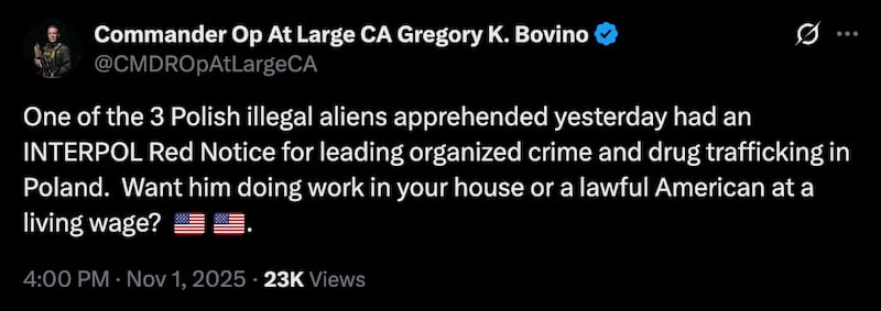 Gregory Bovino trumpeted Krzysztof Panasiuk on social media all weekend.