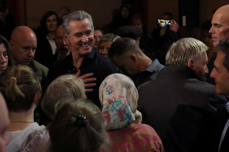 California Governor Gavin Newsom, a potential 2028 Democratic presidential candidate, greets audience members after speaking about his new memoir "Young Man In A Hurry," at The Music Hall in Portsmouth, New Hampshire, U.S., March 5, 2026.
