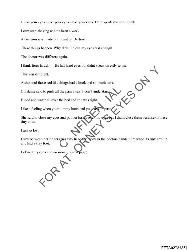 A page of what appears to be the diary of a victim in the Epstein files