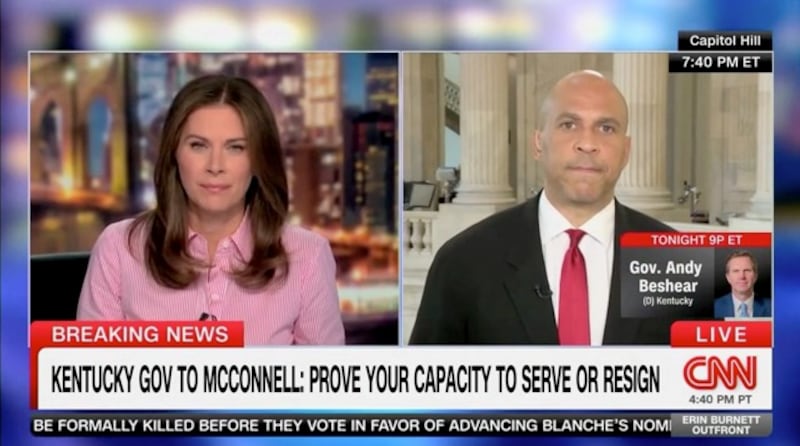 Booker said no Republican has given him a good explanation for why McConnell hasn't posted a video or had a phone interview.