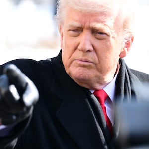 President of the United States Donald J. Trump speaks to reporters prior to departing The White House in Washington, DC, United States on January 27, 2026.