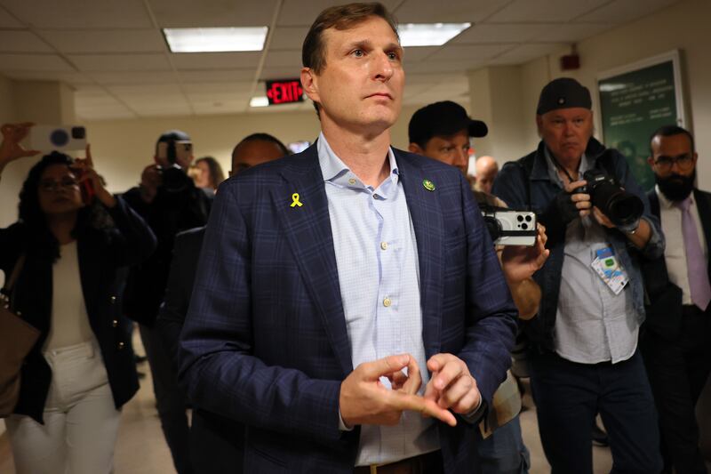 Rep. Dan Goldman (D-NY) leaves after observing a hearing in immigration court at the Jacob K. Javits Federal Building on June 18, 2025 in New York City.
