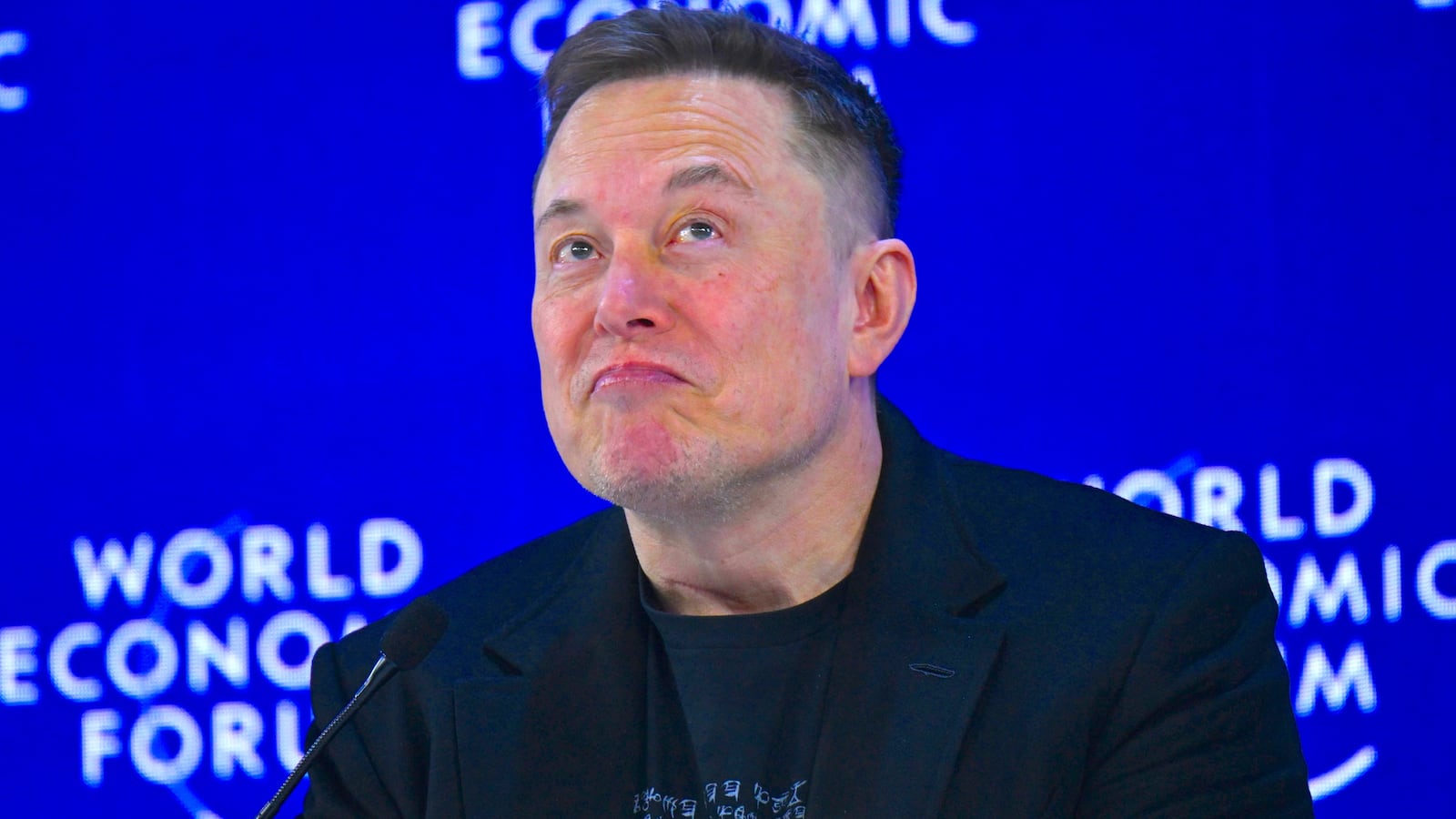 Elon Musk delivers a speech during the World Economic Forum Annual Meeting in Davos, Switzerland, on January 22, 2026.