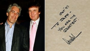 Jeffrey Epstein, Donald Trump and Trump's hand-written message.