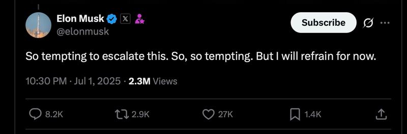 Elon Musk tweet to Donald Trump.