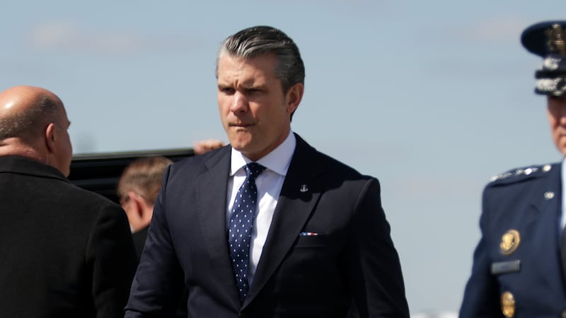 Secretary of War Pete Hegseth arrives at Dover Air Force Base on March 18, 2026 in Dover, Delaware. President Trump traveled to Dover to attend a dignified transfer ceremony honoring six U.S. service members killed in a KC-135 refueling aircraft crash in Iraq.