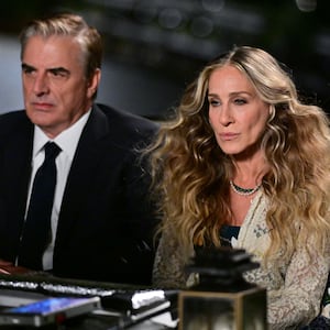 Chris Noth and Sarah Jessica Parker seen on the set of "And Just Like That..."
