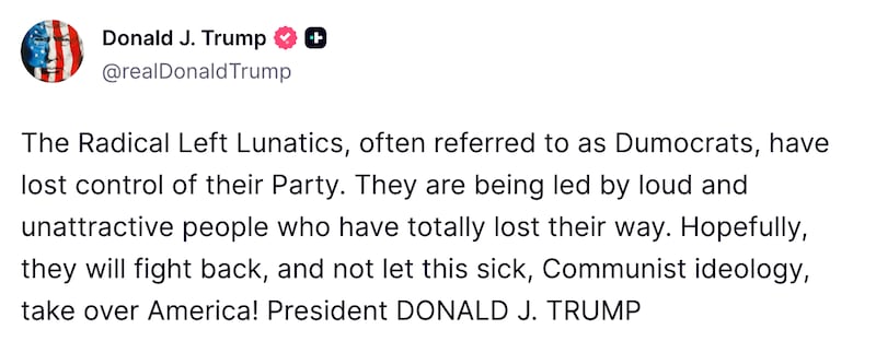 Donald Trump Truth Social post
