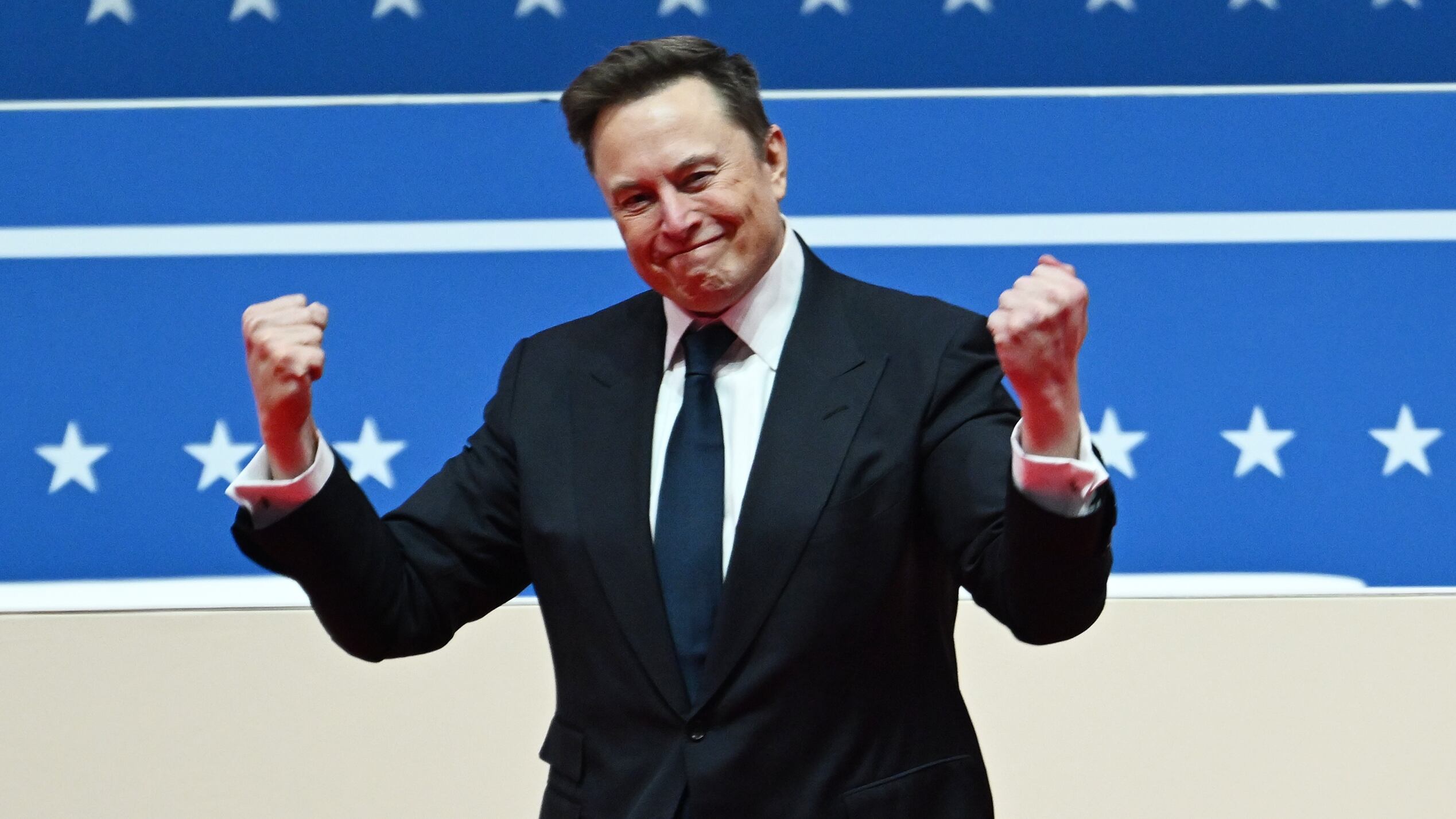 WASHINGTON, DC - JANUARY 20: Elon Musk appears at Capital One Arena where there was a live feed of the swearing in ceremony and a Presidential Parade on Monday January 20, 2025 in Washington, DC. Weather has moved Monday's inauguraton indoors. (Photo by Matt McClain/The Washington Post via Getty Images)
