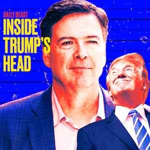 A photo illustration of James Comey and Donald Trump.