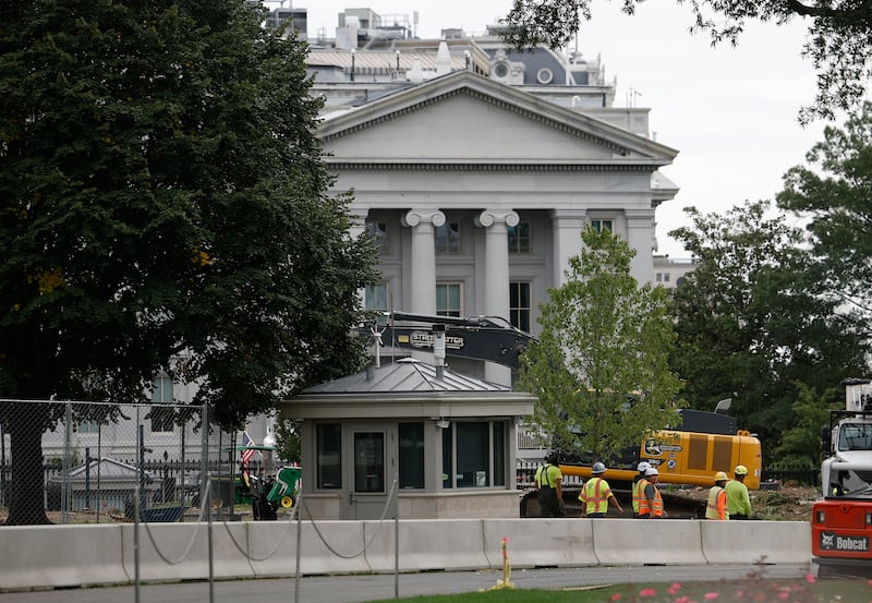 Construction continues on U.S. President Donald Trump's ballroom extension at the White House on September 16, 2025 in Washington, DC.