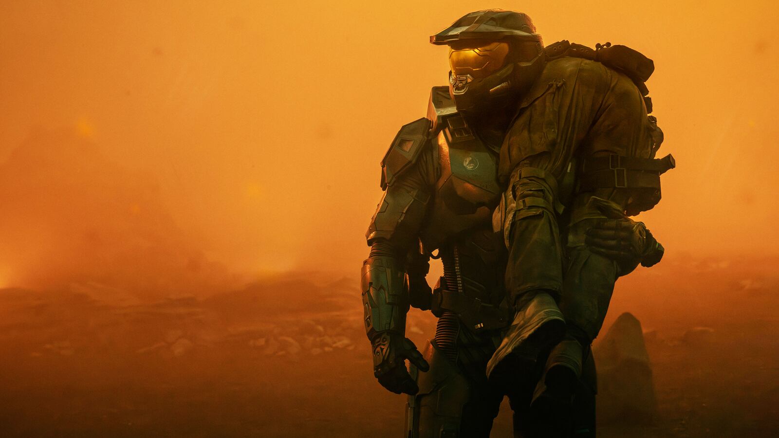 A photo including a still from the series Halo on Paramount+