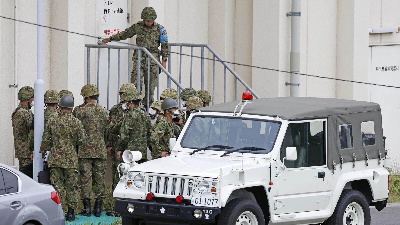 Members of the Japanese Self-Defence Force (SDF) are seen around the shooting range, in Gifu, Gifu Prefecture, Japan June 14, 2023, in this photo taken by Kyodo.