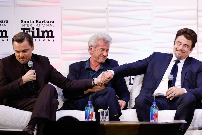 Sean Penn decision to  had the support of his 'One Battle After Another' Actors Leonardo DiCaprio, Sean Penn and Benicio del Toro attend the Hammond Cinema Vanguard Award ceremony honoring them at the 41st annual Santa Barbara International Film Festival in Santa Barbara, California, U.S., February 9, 2026. REUTERS/Caroline Brehman
