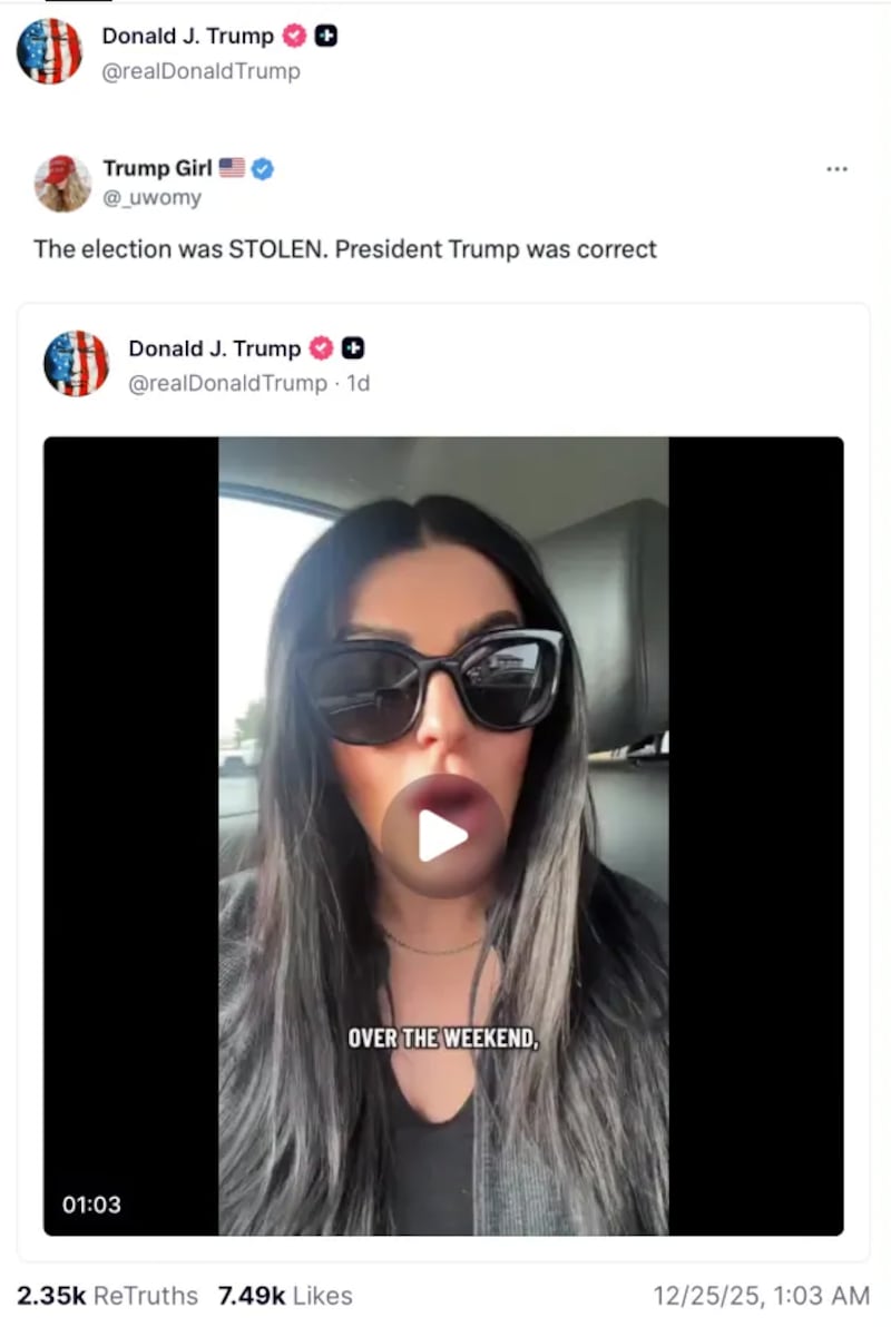 Trump's Truth Social repost of "Trump Girl."