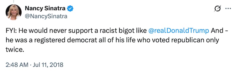 Nancy Sinatra clears up how her father would have voted.