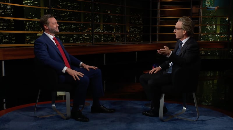 JD Vance and Bill Maher talk on an episode of Real Time.