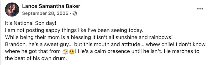 Samantha Baker's "National Son Day" post from September.