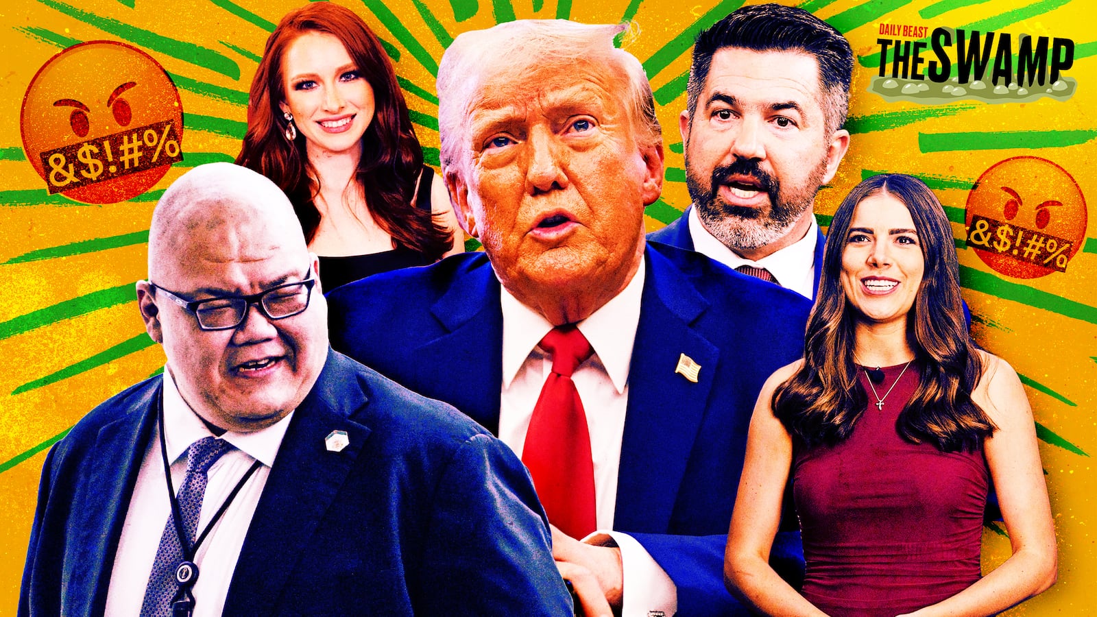A photo illustration of Donald Trump, Steven Cheung, Abigail Jackson, Anna Kelly, and Sean Parnell.