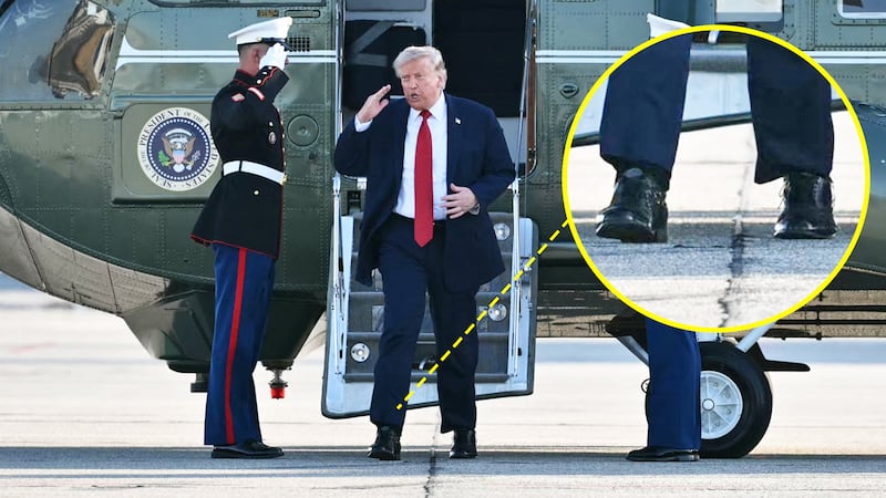 Donald Trump cankles as he steps off Marine One at Geneva Airport after attending the G7 summit, in Geneva on June 17, 2026.