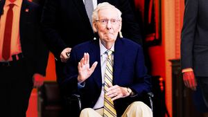 A photo illustration Mitch McConnell.