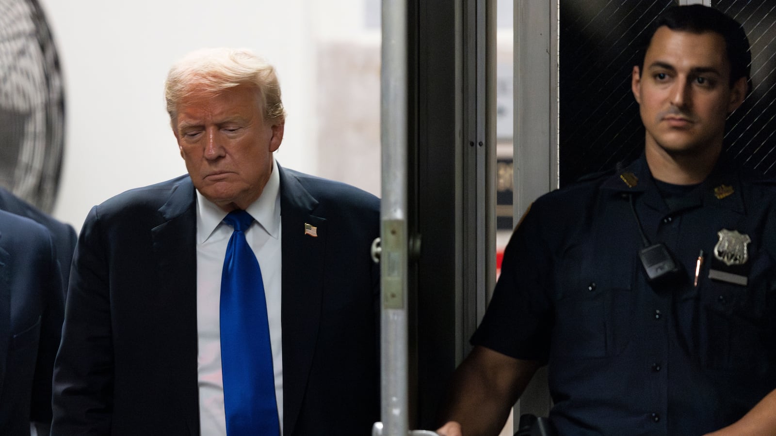 Former U.S. President Donald Trump returns to court as the jury reaches a verdict in his hush money trial at Manhattan Criminal Court on May 30, 2024 in New York City.